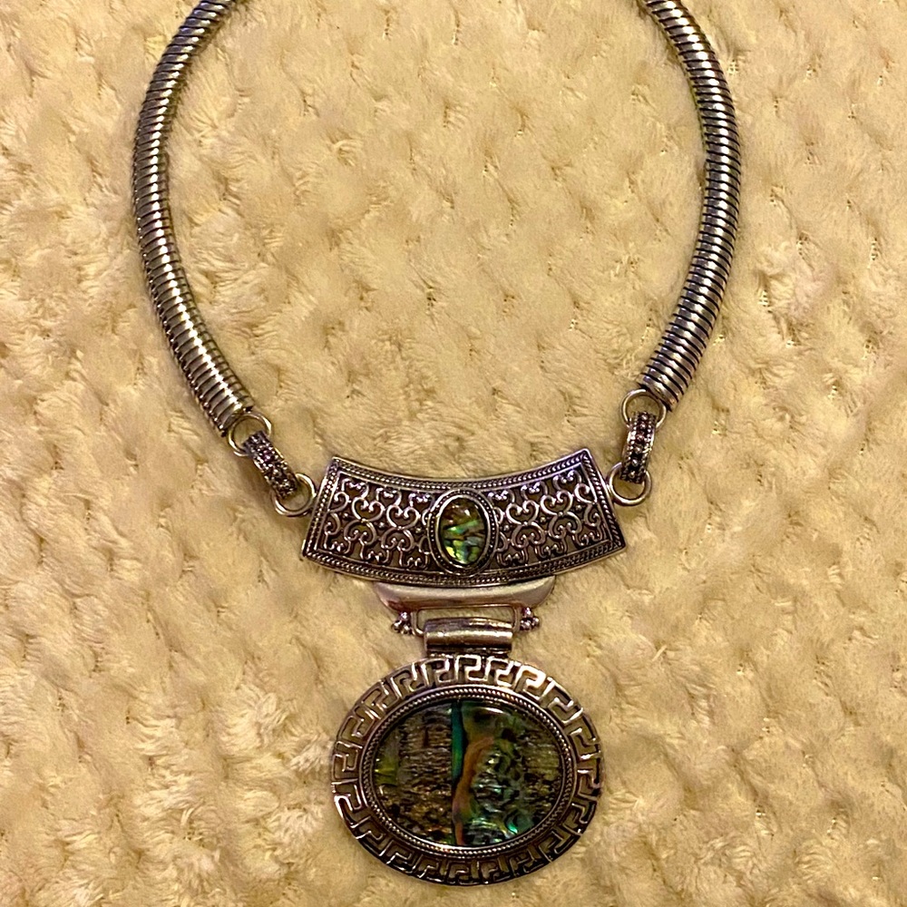 Choker Style Silver Necklace with Unique Stone.
